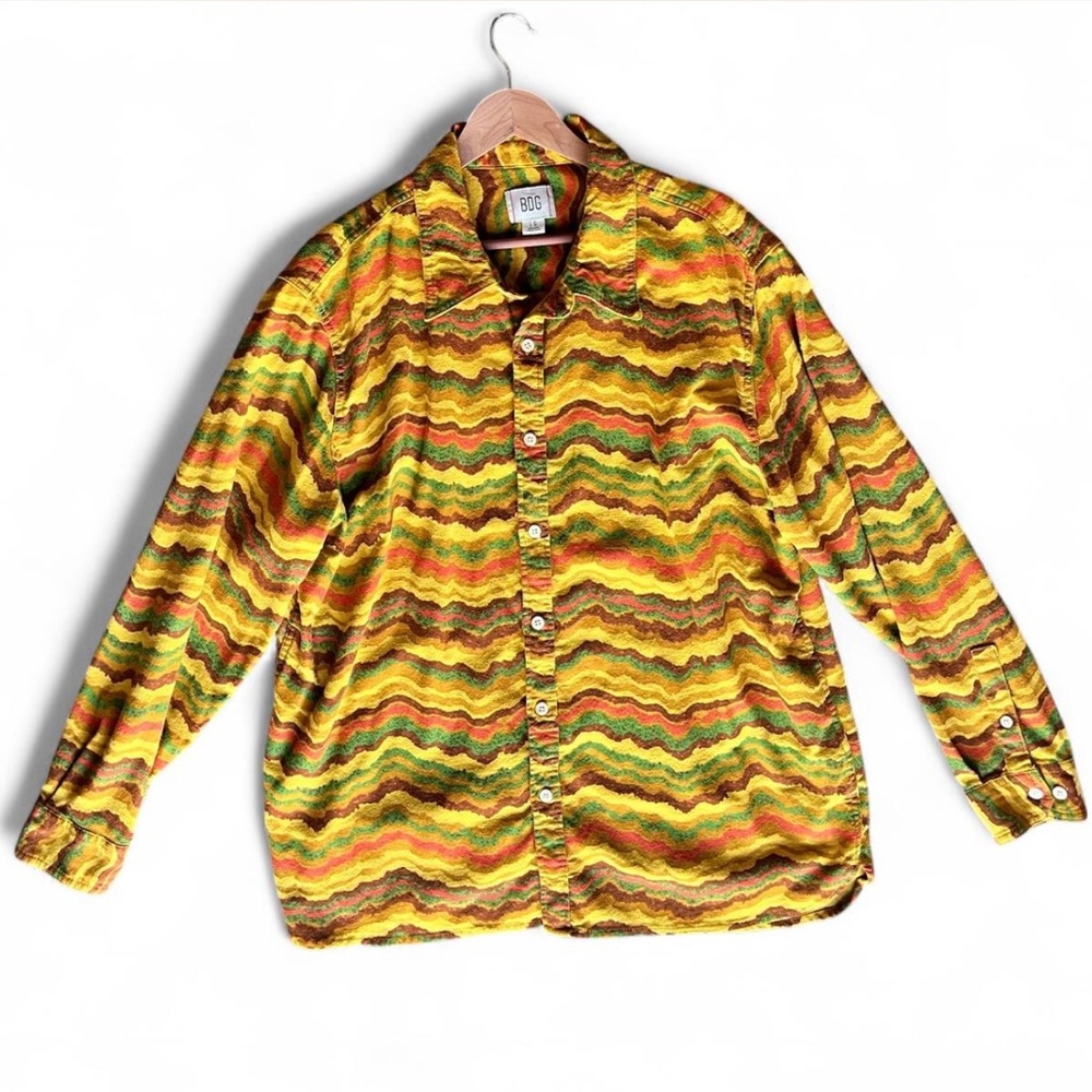 Multicolored striped button-up men’s shirt by BDG size large
